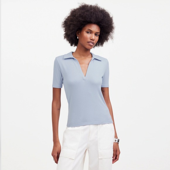 Madewell Tops - MADEWELL Drapey Rib Short-Sleeve Polo Top Size Small